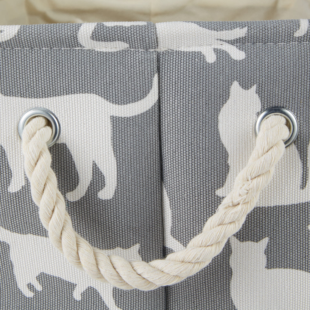 Polyester Pet Bin Cats Meow Gray Rectangle Large 17.5x12x15
