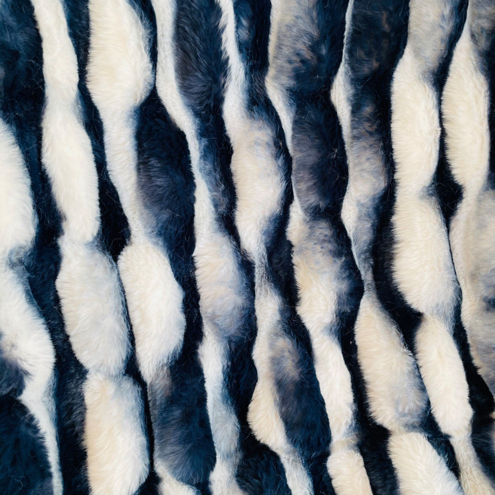 White Navy Snow Chinchilla Faux Fur Throw Blanket, 102Lx116W California King