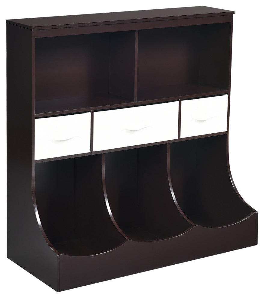 Costway Freestanding Combo Shelf Cubby Bin W/3 Baskets Brown