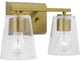 Vertex Collection Two-Light Brushed Gold Clear Glass Contemporary Bath Light