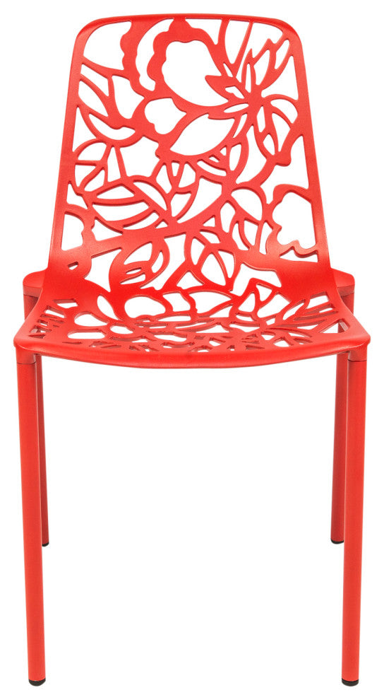 Leisuremod Devon 7-Piece Aluminum Dining Set With Table and 6 Chairs, Red
