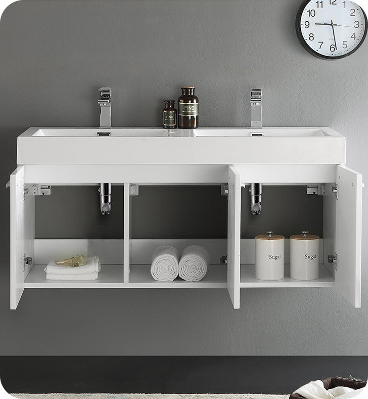 Fresca Vista 48" Double Sink Bathroom Vanity, Glossy White