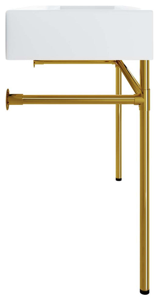 Redeem 40" Wall-Mount Gold Stainless Steel Bathroom Vanity, Gold White