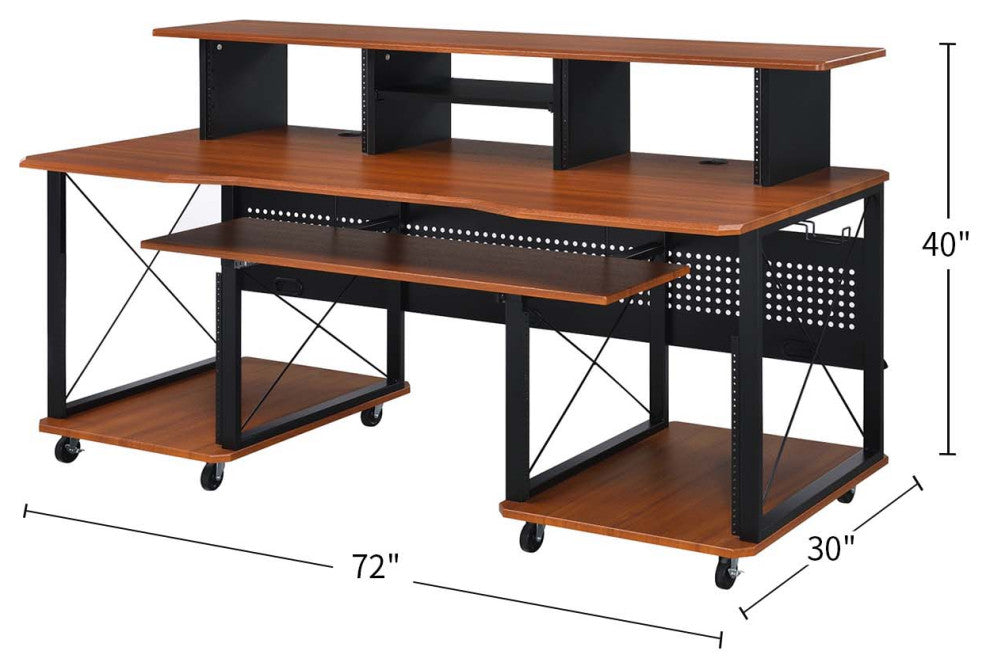 Metal and Wooden Music Desk With Wheels, Cherry