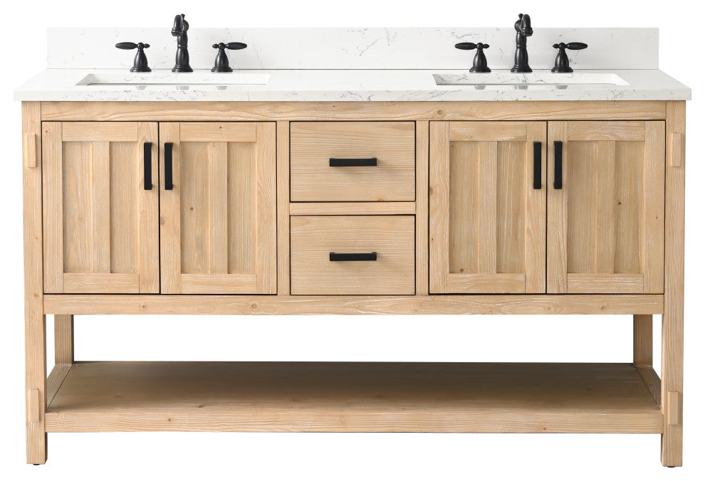 Harvey Farmhouse Bathroom Sink Vanity - Teak White, 60"