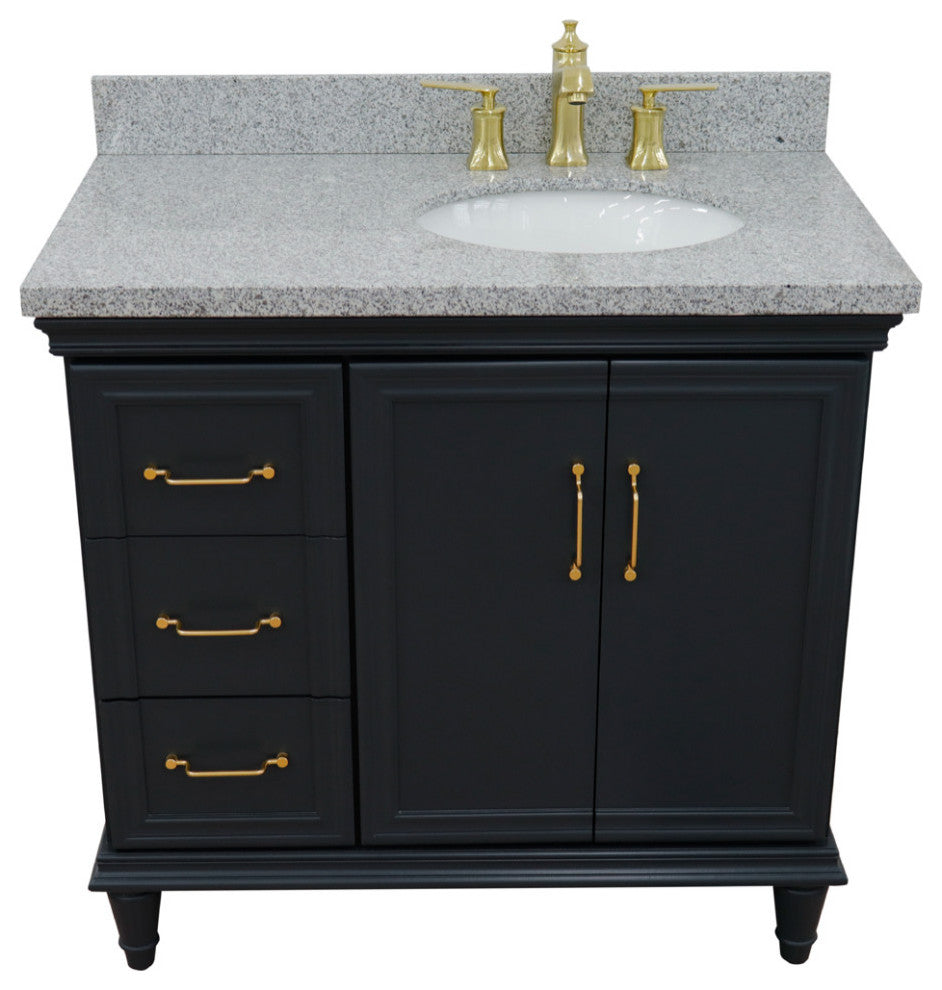37" Single Vanity, Dark Gray Finish With Gray Granite
