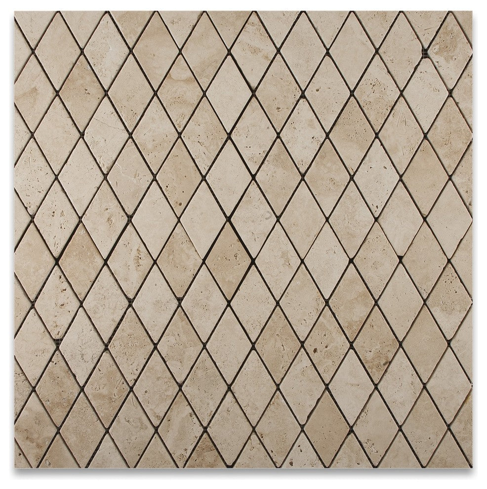 Ivory Travertine 2 X 4 Tumbled Diamond Mosaic Tile
