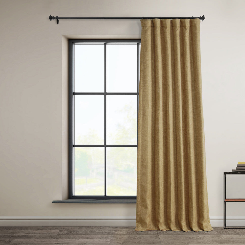 Faux Linen Darkening Curtain Single Panel, Butterscotch, 50"x108"