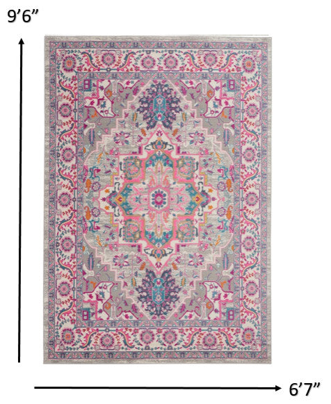 7' X 10' Pink And Gray Power Loom Area Rug