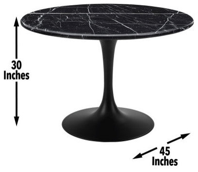 Colfax Black Marquina Marble Dining Table, Black