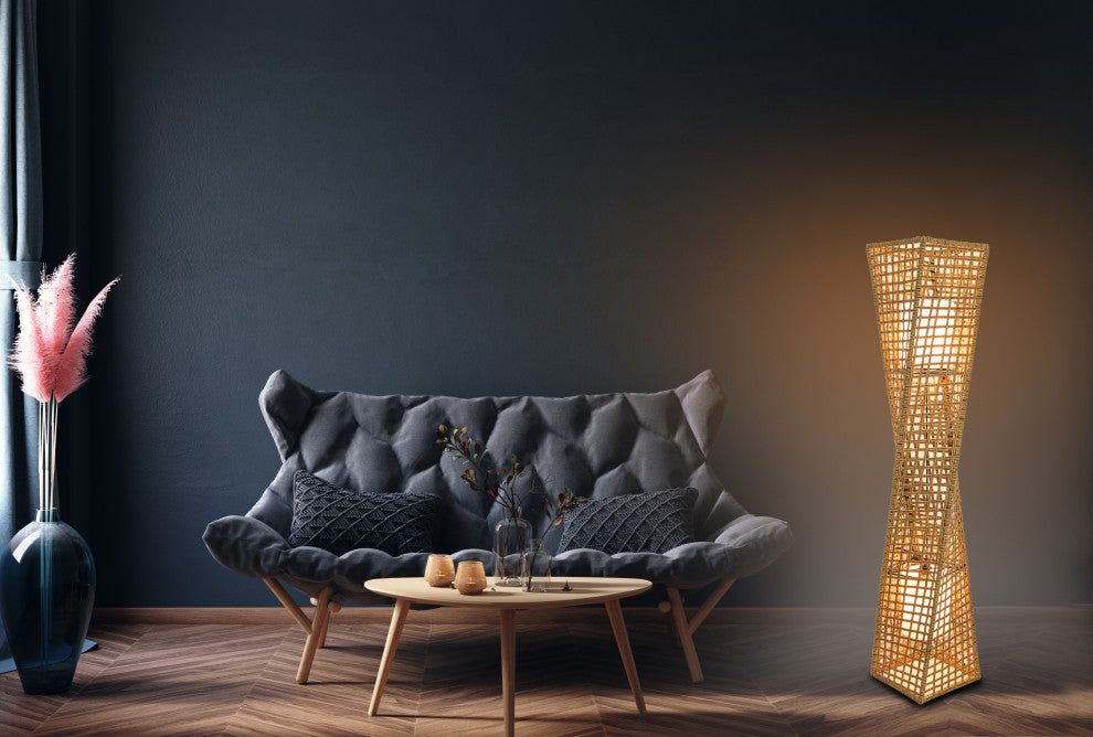 Phuket 51" 2-Light Handcrafted Rattan Floor Lamp, Natural