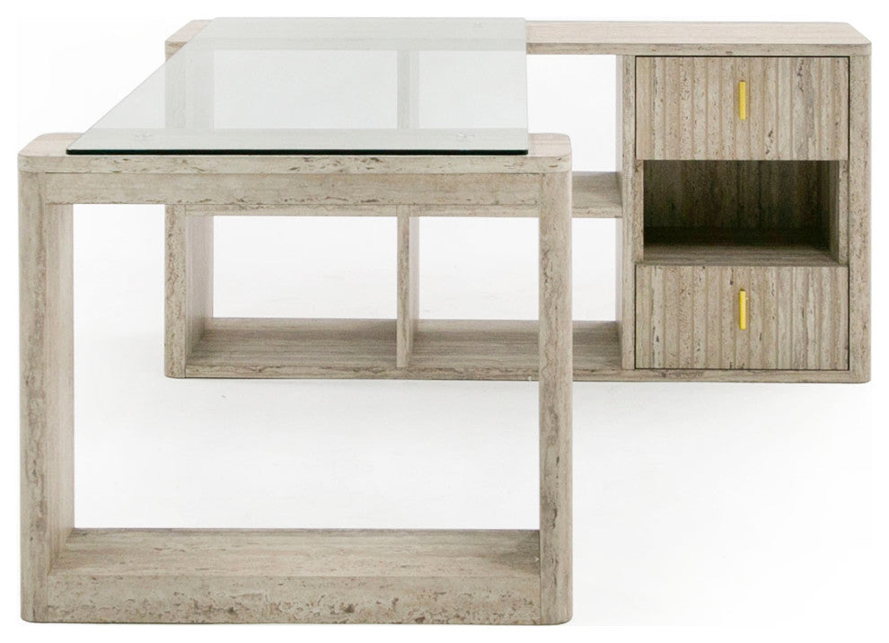 Nova Domus Roma Modern Glass, Travertine Reversible Desk