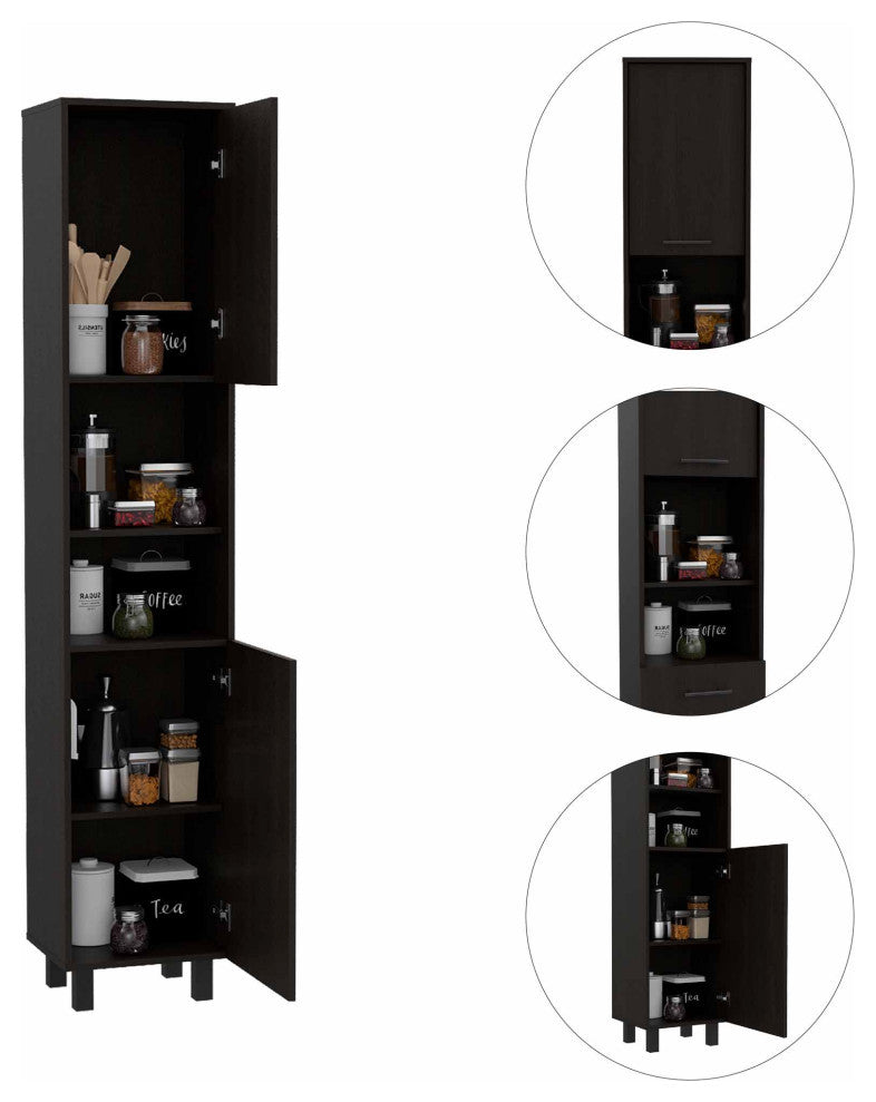 Sheffield 2-Door Pantry Cabinet, with 2 Open Shelves, Black