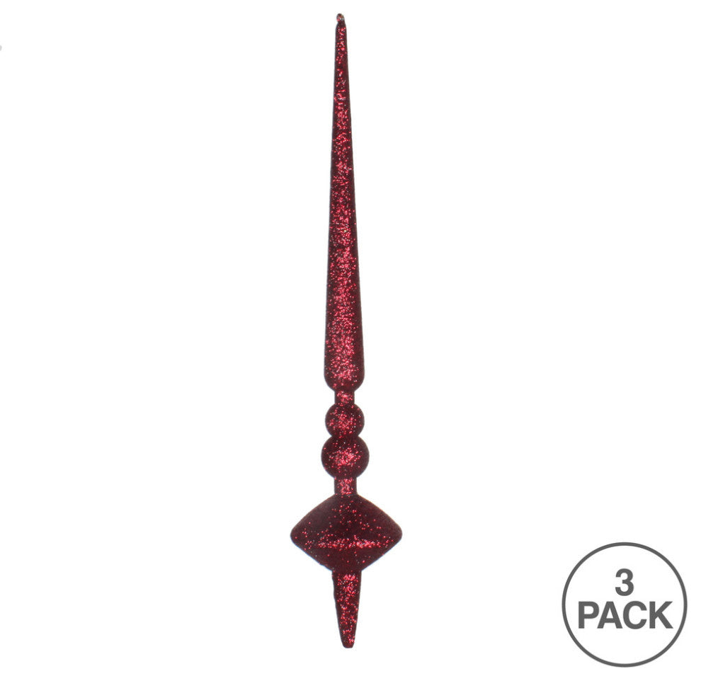 Vickerman M183365G 12" Burgundy Glitter Cupola Finial Ornament, Pack of 3