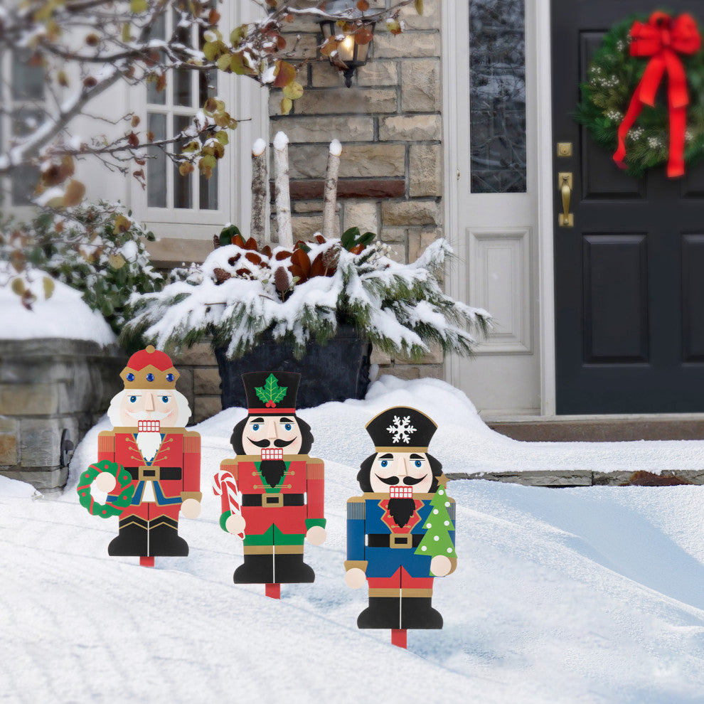 Wooden Nutcracker Yard Stake, 3-Piece Set