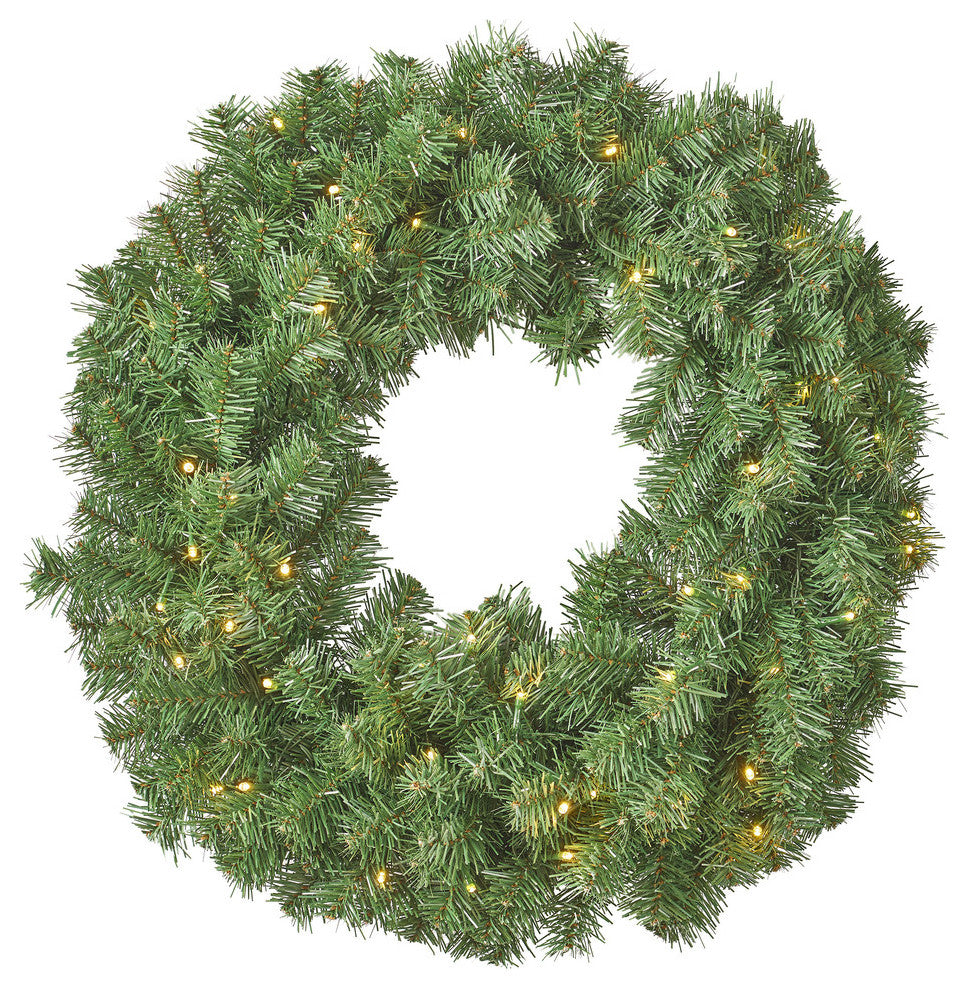 24" Noble Fir Warm White LED Artificial Christmas Wreath, Green