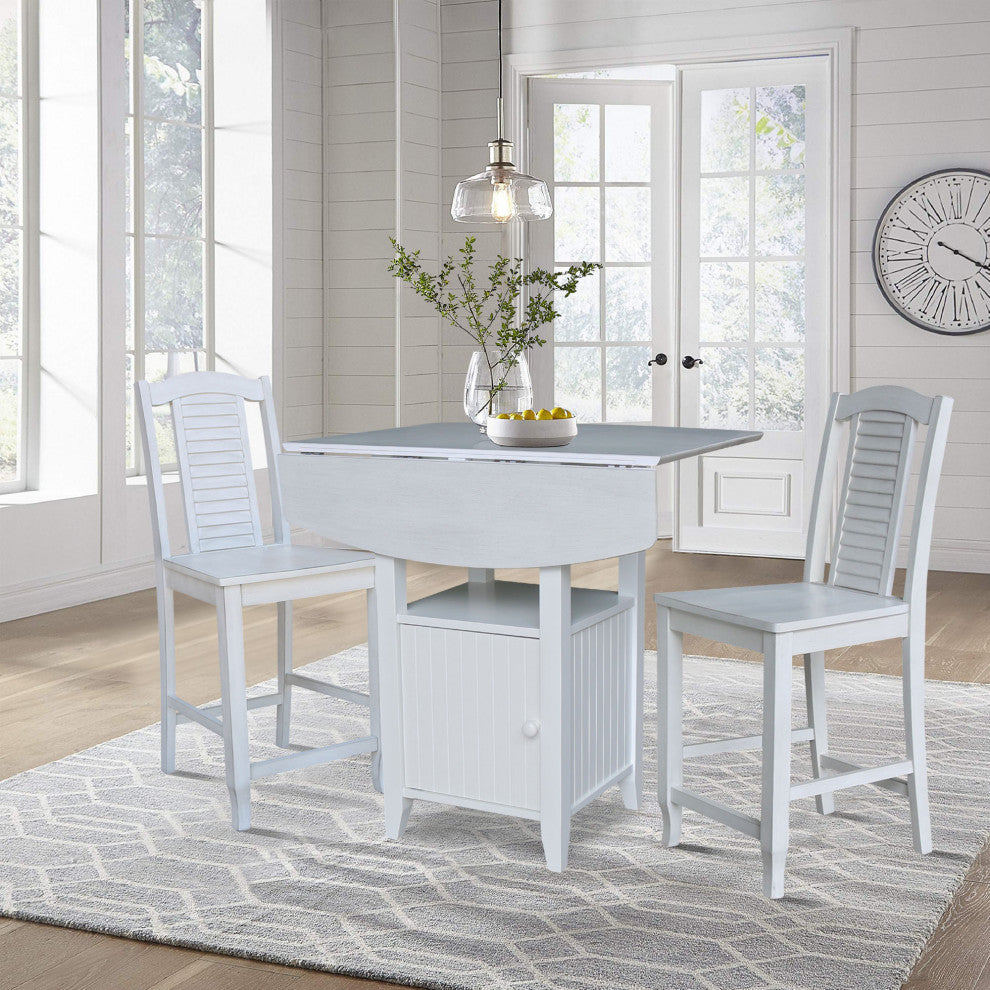 Dual Drop Leaf Bistro Table, Counter Height and 2 Counter Height Stools