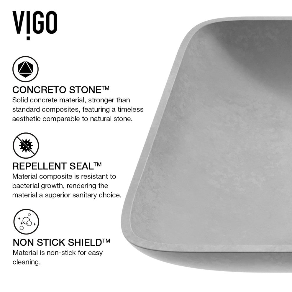 VIGO Lorca 22"L x 15"W x 5"H Concreto Stone Rectangular Bathroom Vessel Sink