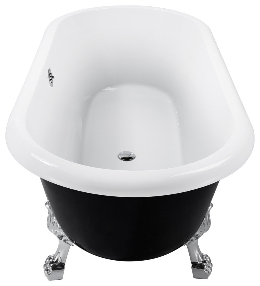 67" Acrylic Clawfoot Roll-Top Soaking Bathtub, Black