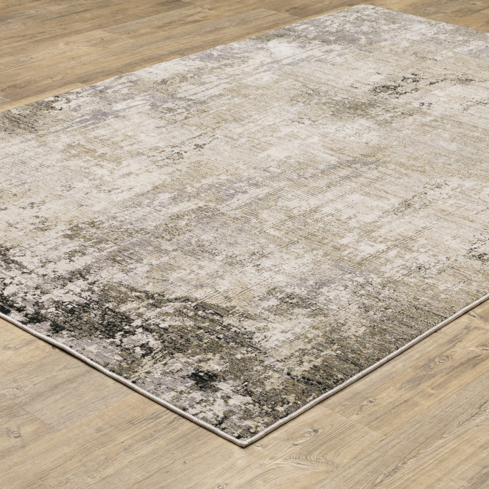 Noble Distressed Abstract Beige/ Grey Indoor Area Rug, 7'10"x10'10"