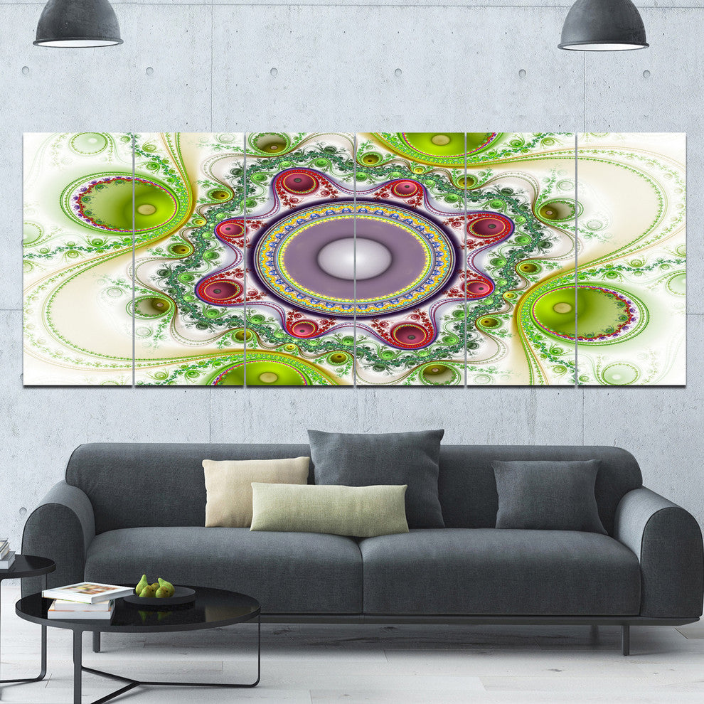 Light Green Pattern with Circles, Abstract Canvas Art Print, 70"x28", 6 Panels