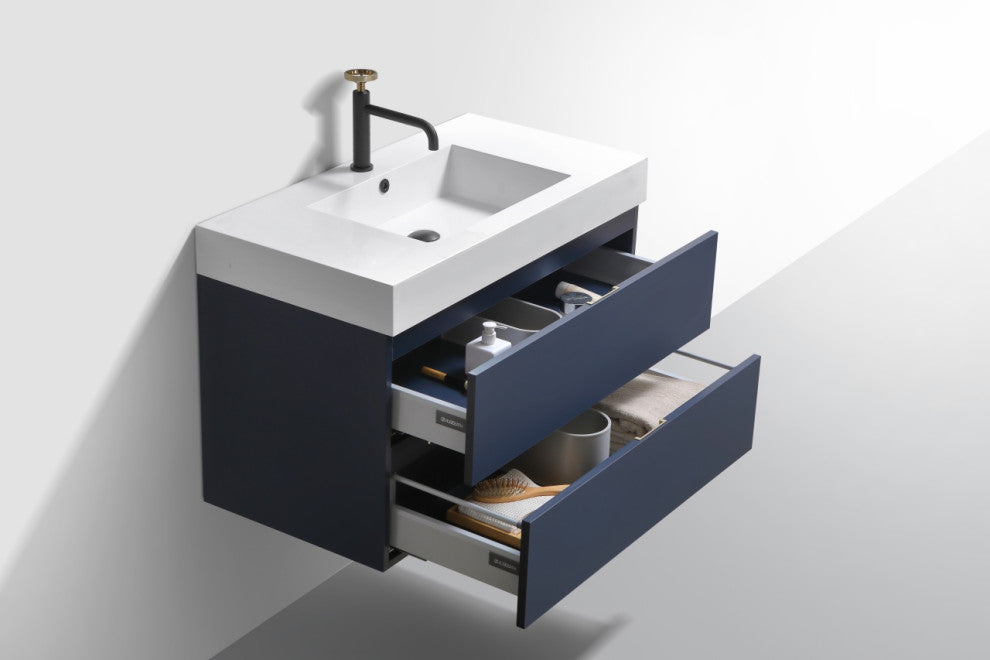 Bliss 36" Blue Wall Mount Modern Bathroom Vanity