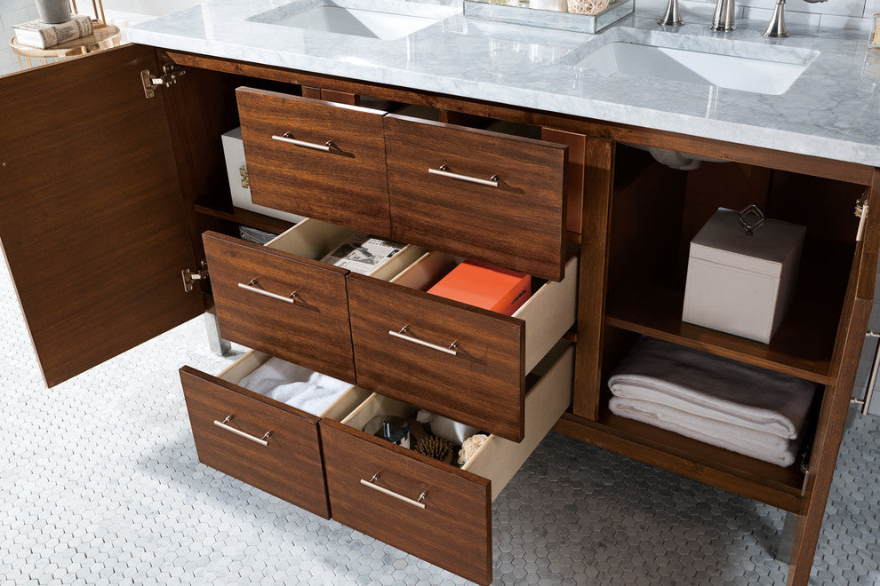 Metropolitan 60" Double Vanity, American Walnut, No Top, Without Top