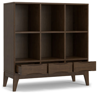 Harper SOLID HARDWOOD Low 6 Cube Storage With Drawers, Walnut Brown