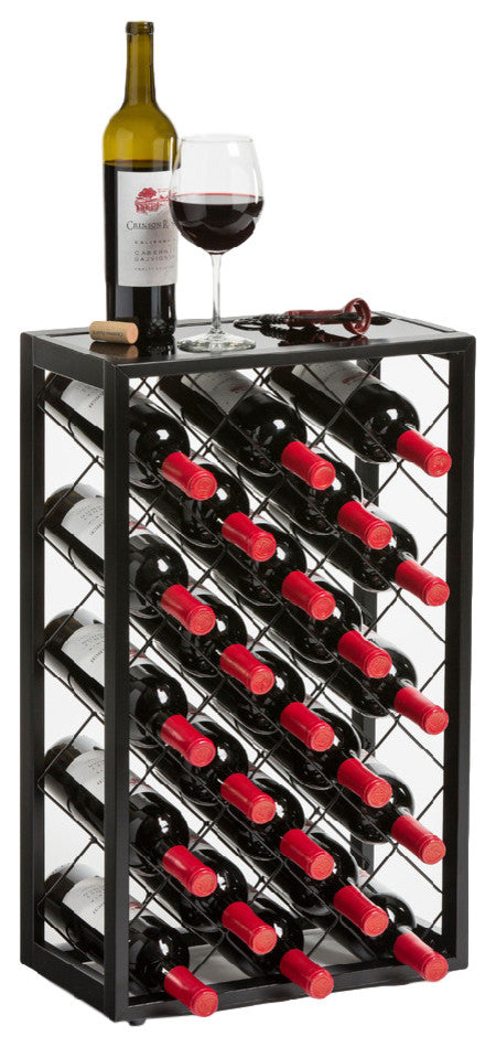 Mango Steam Free-Standing Wine Rack, With Glass Table Top, 23 Bottle