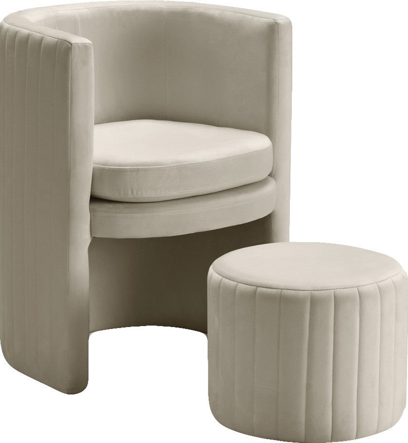 Selena 2-Piece Velvet Accent Chair and Ottoman Set, Cream