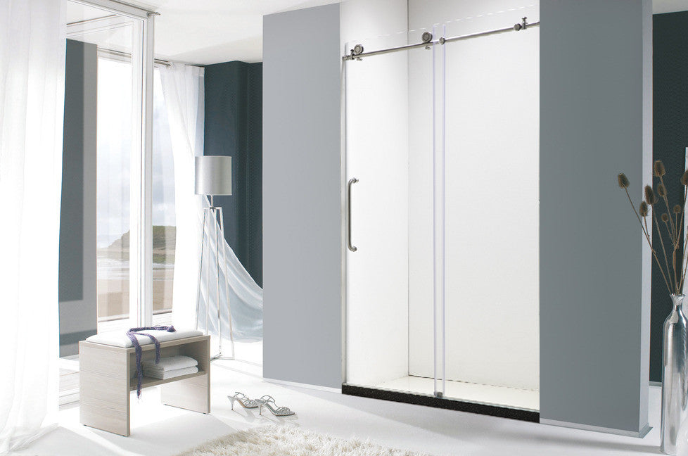56"“60"Wx76" Frameless Sliding Shower Door With Clear Glass, Brushed Nickel