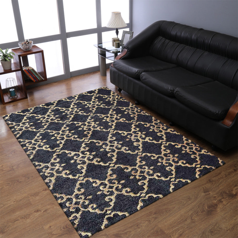 HAND KNOTTED SUMAK JUTE ECO-FRIENDLY RUGS , Charcoal Beige,Contemporary,Outdoor, [Rectangle] 5'x8'