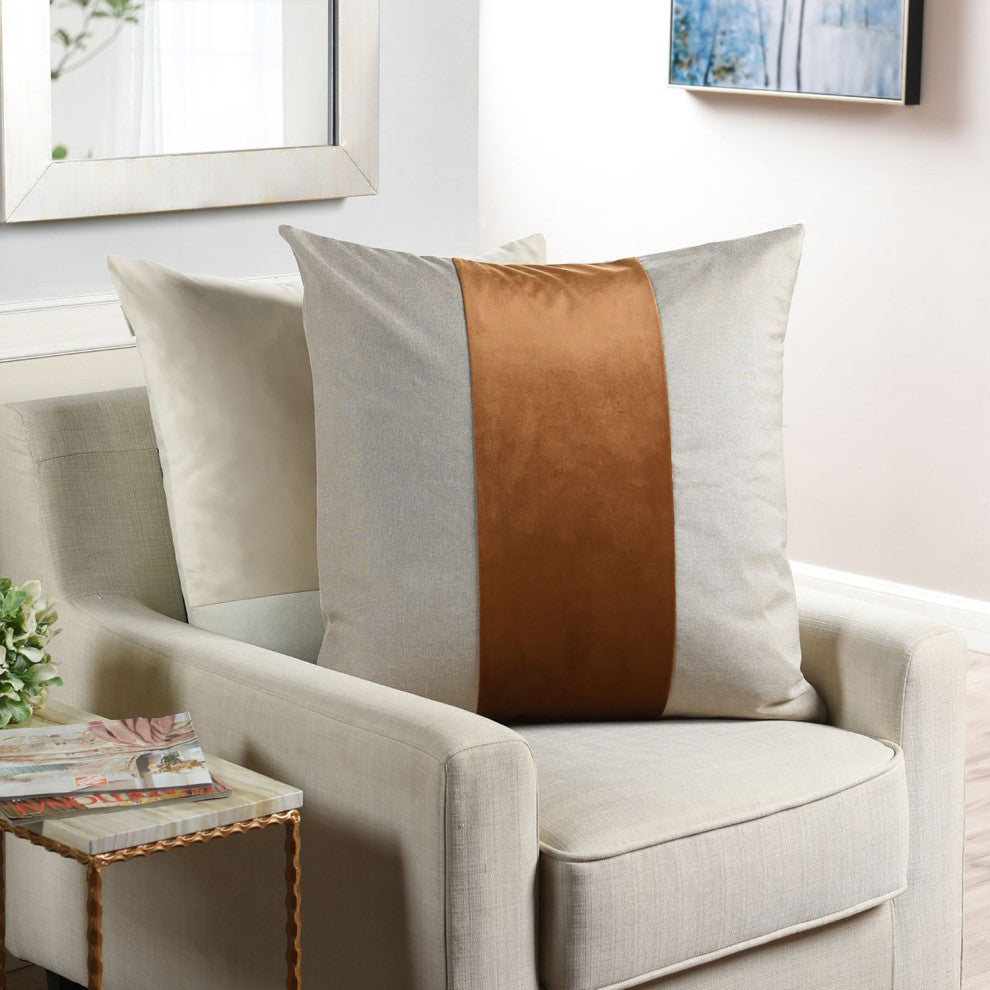 Dann Foley Lifestyle-Banded Throw Pillow-24"x24"-Pale Yellowish-Gray, Cinnamon