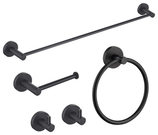 Circular 5-Piece Bathroom Hardware Set, Matte Black