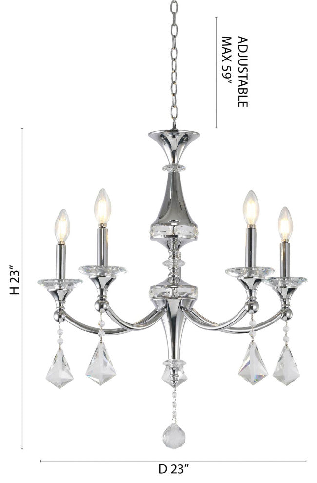 5-Light Chrome Chandelier With Clear Crystal Accents