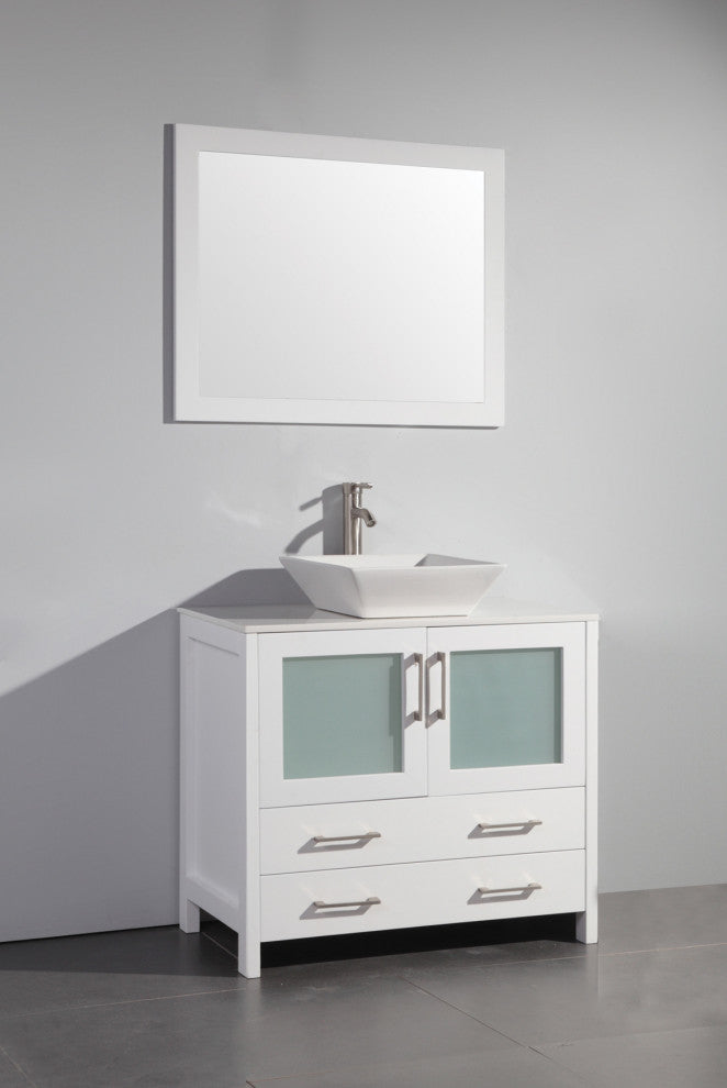 Vanity Art Vanity Set With Vessel Sink, White, 36", Led Sensor-Switch Mirror