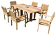 7-Piece Outdoor Teak Dining Set, 69" Table, 6 Leveb Stacking Arm Chairs