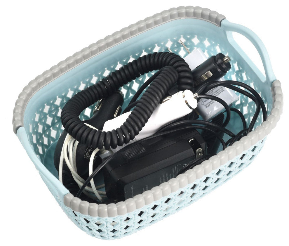 Rattan Plastic Weave Storage Bin, Blue, Small, 6-Pack