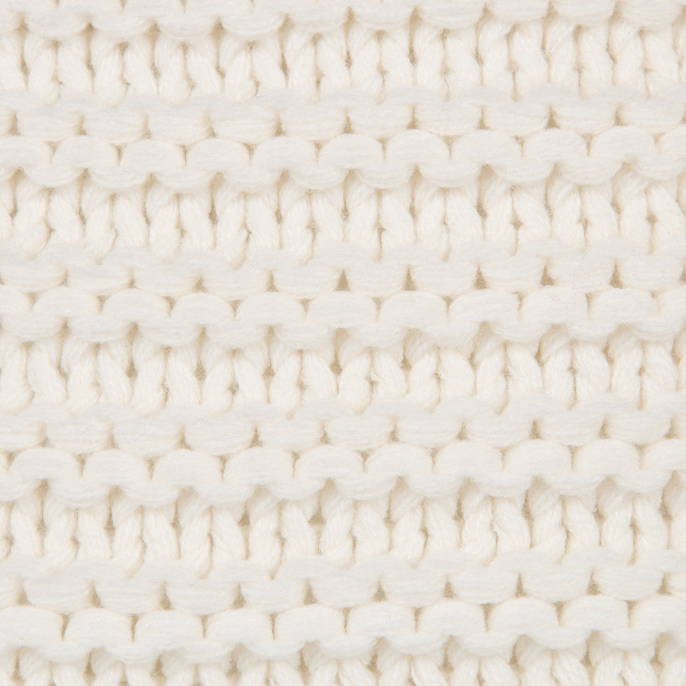 Tassey Large Knit Pillow Cover with Tassels, White 18x18