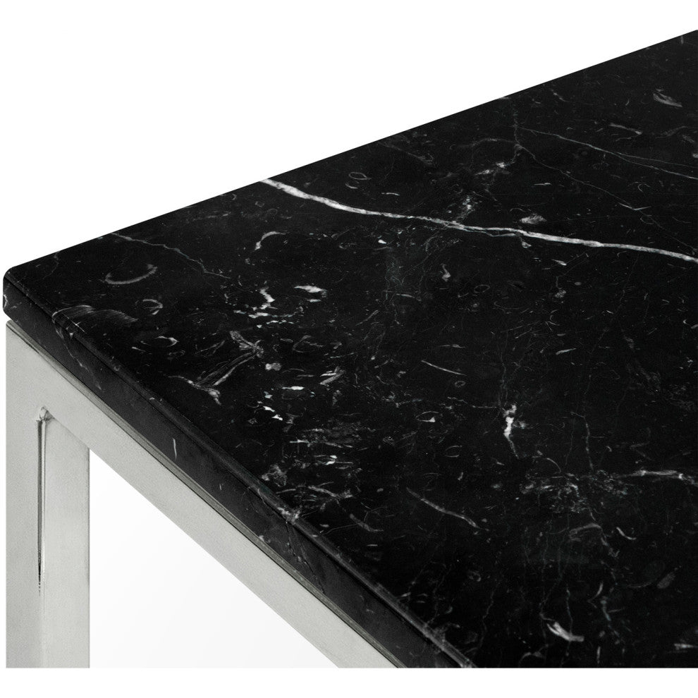 Modern Square Marble Top Coffee Table, White Marble/White Legs