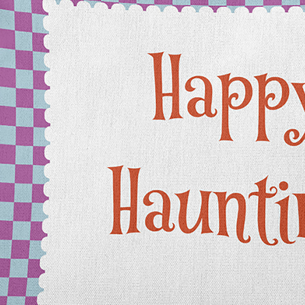 Happy Haunting Checks Accent Pillow, Orchid, 18"x18"