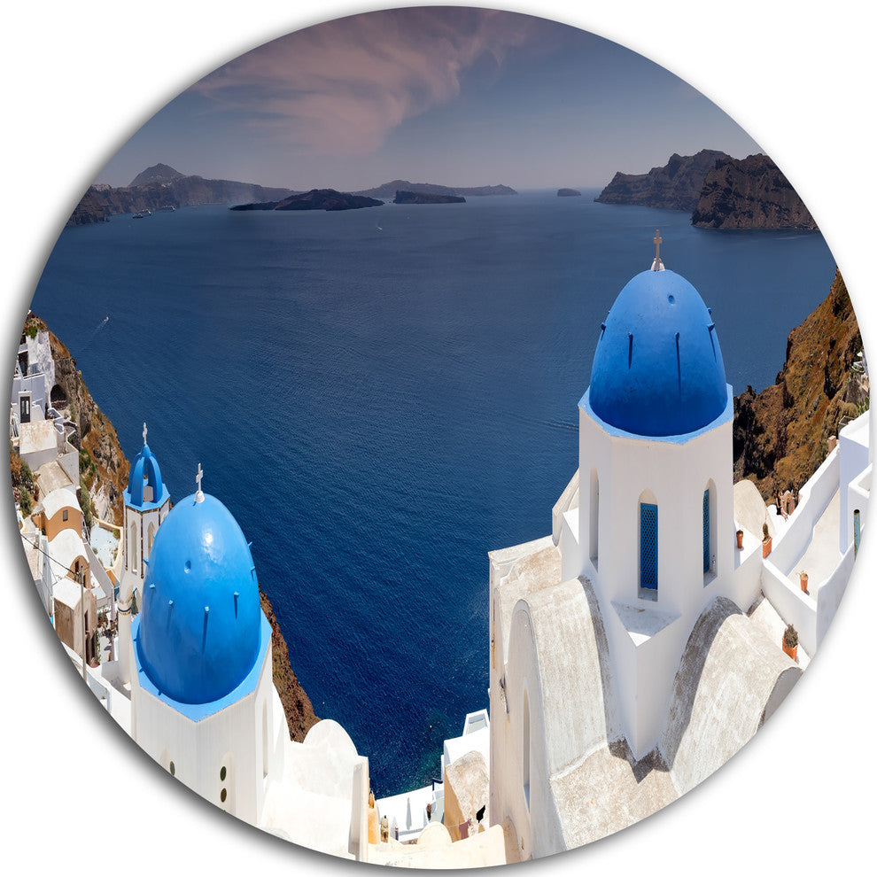 Blue Doomes Churches Panorama, Landscape Round Wall Art, 23"