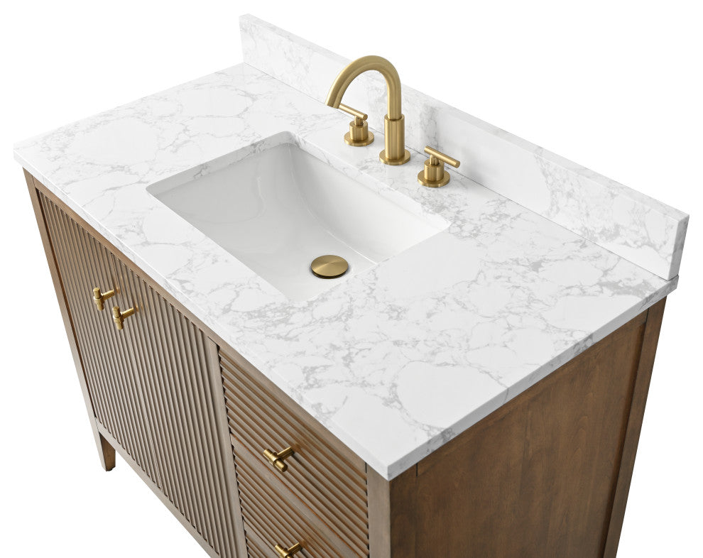 Vanity Art Freestanding Vanity, Walnut, 42", Single Sink, Golden Brushed