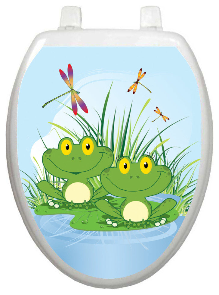 Floating Frogs Toilet Tattoos Seat Cover, Vinyl Lid Decal, Kids Bathroom Decor, Elongated