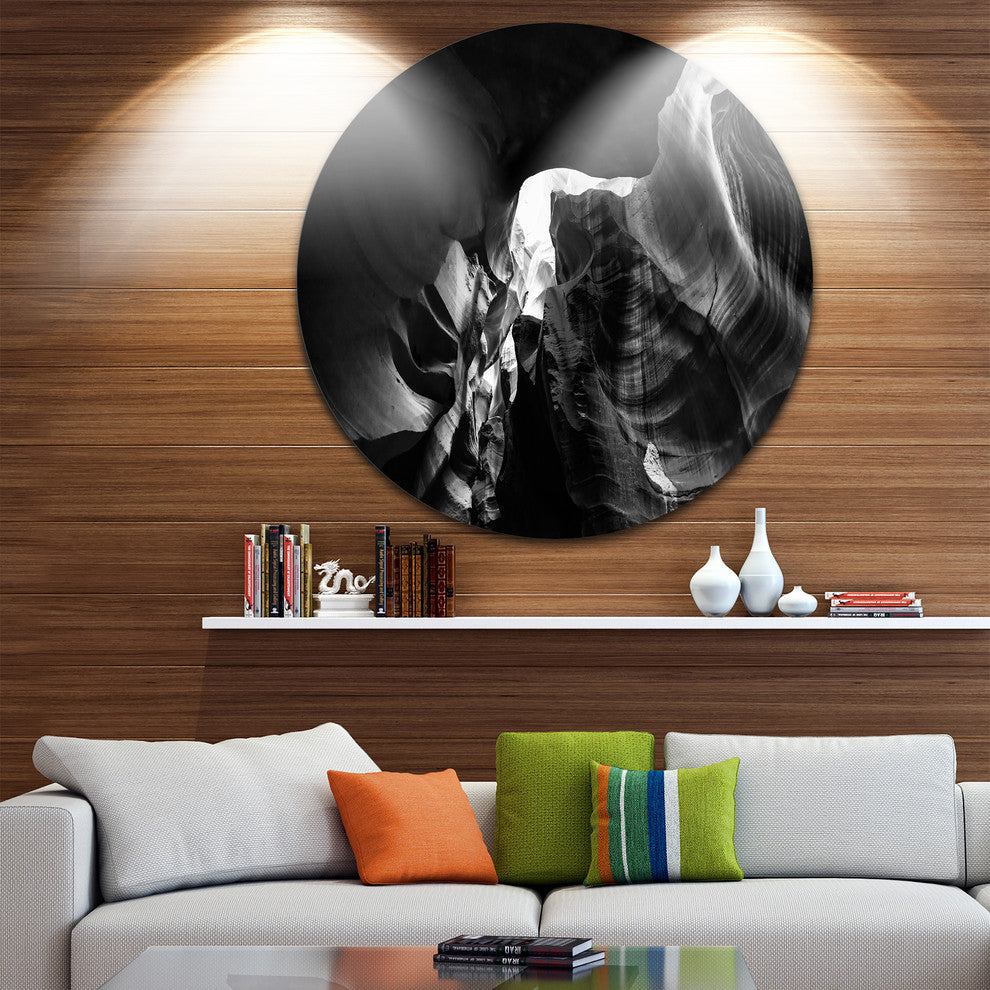 Black And White Antelope Canyon, Landscape Disc Metal Wall Art, 11"
