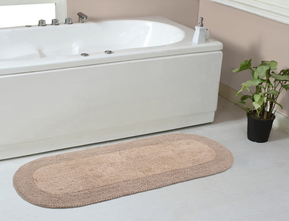 Double Ruffle Collection Bath Rugs Set, 21x54 Runner, Linen