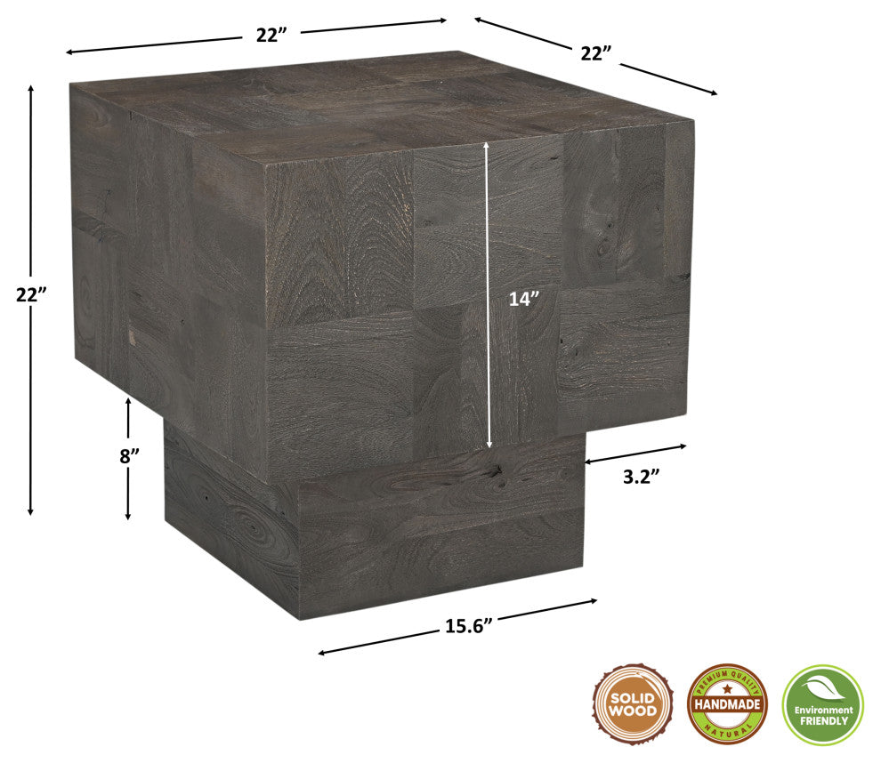 Camilla 2-piece Solid Wood Living Room Table Set, Dark Gray, Rectangular