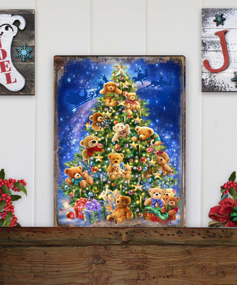 Teddy Bear Tree Wooden Block, 36 X 24