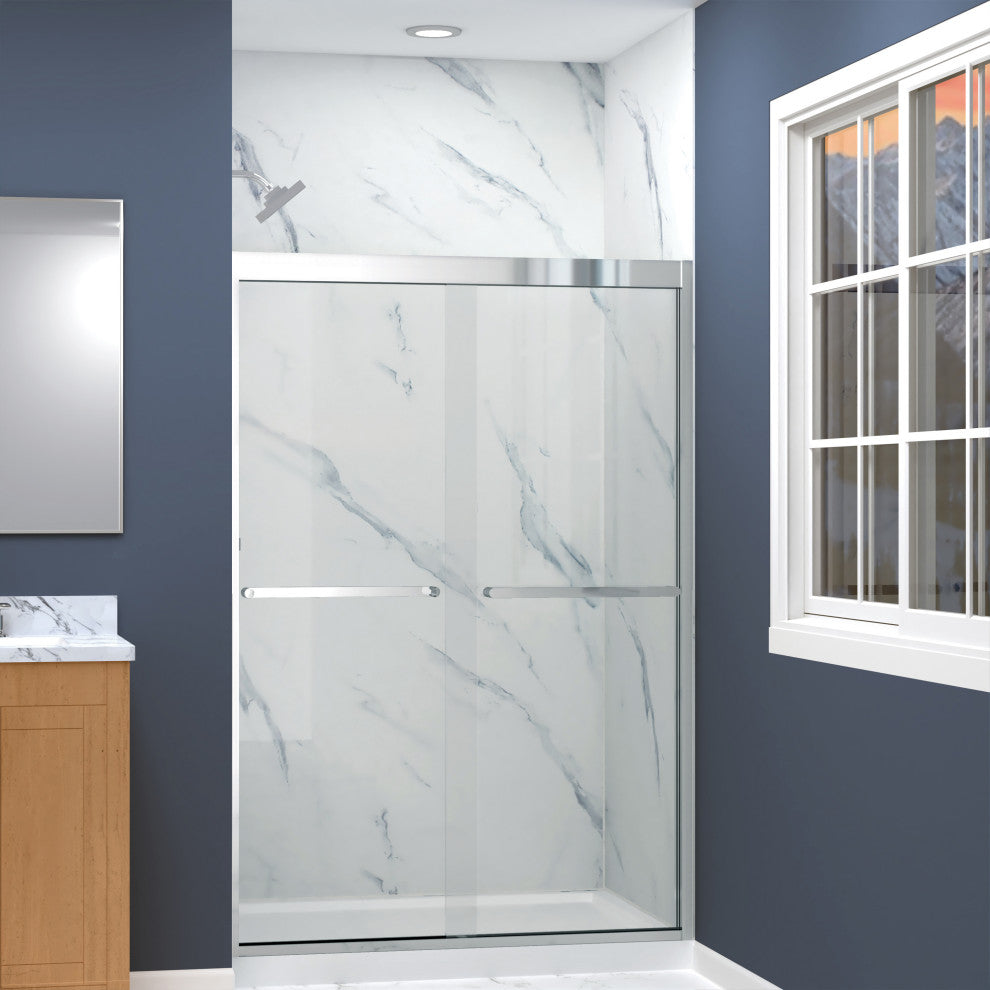 Frederick 47 in. W x 70 in. H Shower Door in Polished Chrome with Clear Glass