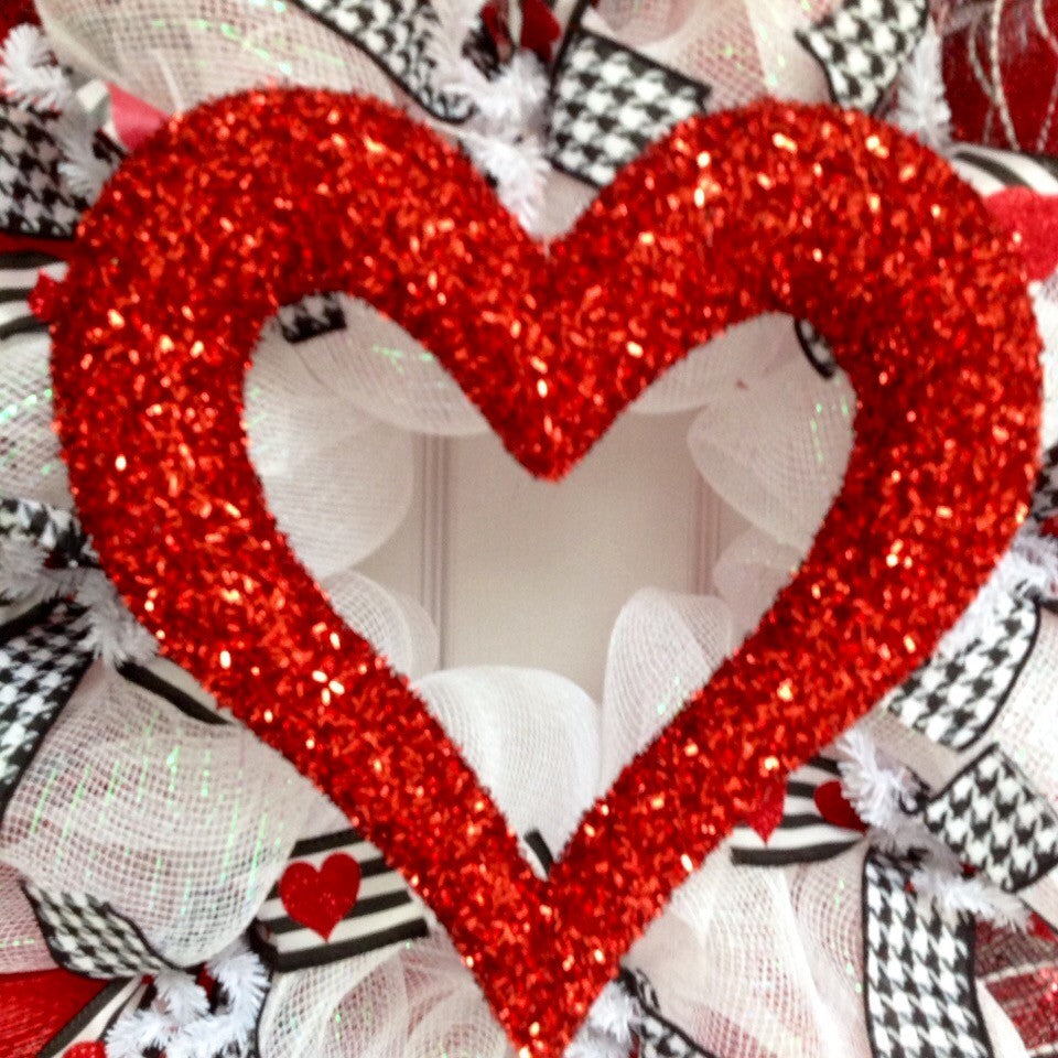 Glittering Red Valentine Heart Deco Mesh Wreath